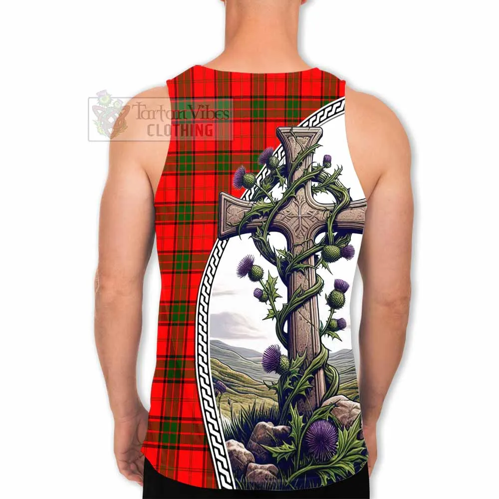 Adair Tartan Men's Tank Top with Family Crest and St. Andrew's Cross Accented by Thistle Vines