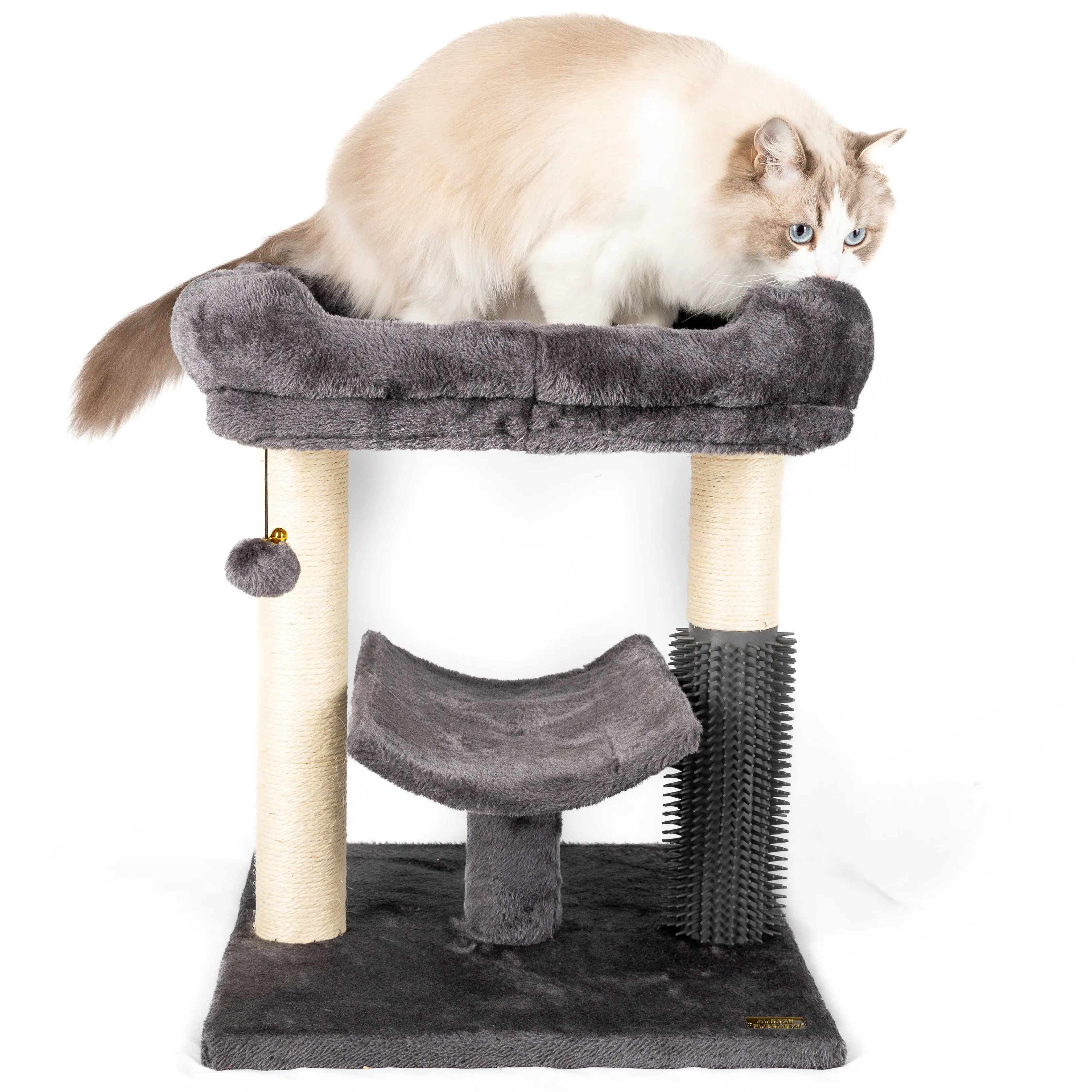 AUSSIE FURBABY Cat Scratcher Cat Tree - Includes Cat Scratching Posts & Cozy Cat Bed Platform - Stylish Cat Tree Tower Cat Condo for your cat or kitten with Self Grooming Brush - Fun Cat Toys