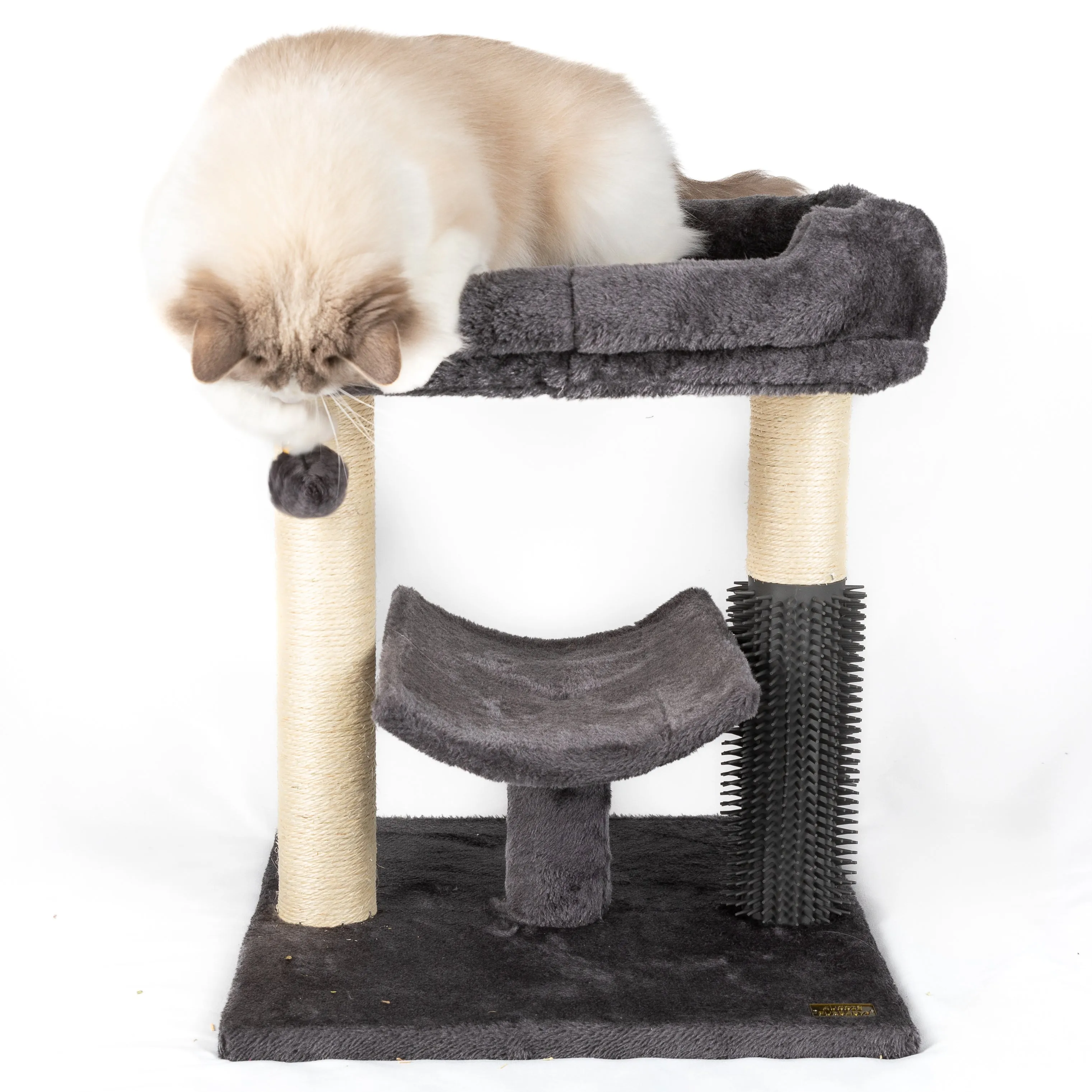 AUSSIE FURBABY Cat Scratcher Cat Tree - Includes Cat Scratching Posts & Cozy Cat Bed Platform - Stylish Cat Tree Tower Cat Condo for your cat or kitten with Self Grooming Brush - Fun Cat Toys