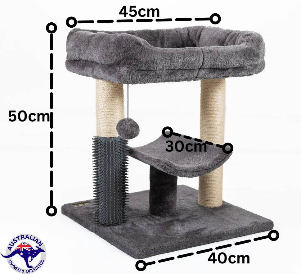 AUSSIE FURBABY Cat Scratcher Cat Tree - Includes Cat Scratching Posts & Cozy Cat Bed Platform - Stylish Cat Tree Tower Cat Condo for your cat or kitten with Self Grooming Brush - Fun Cat Toys
