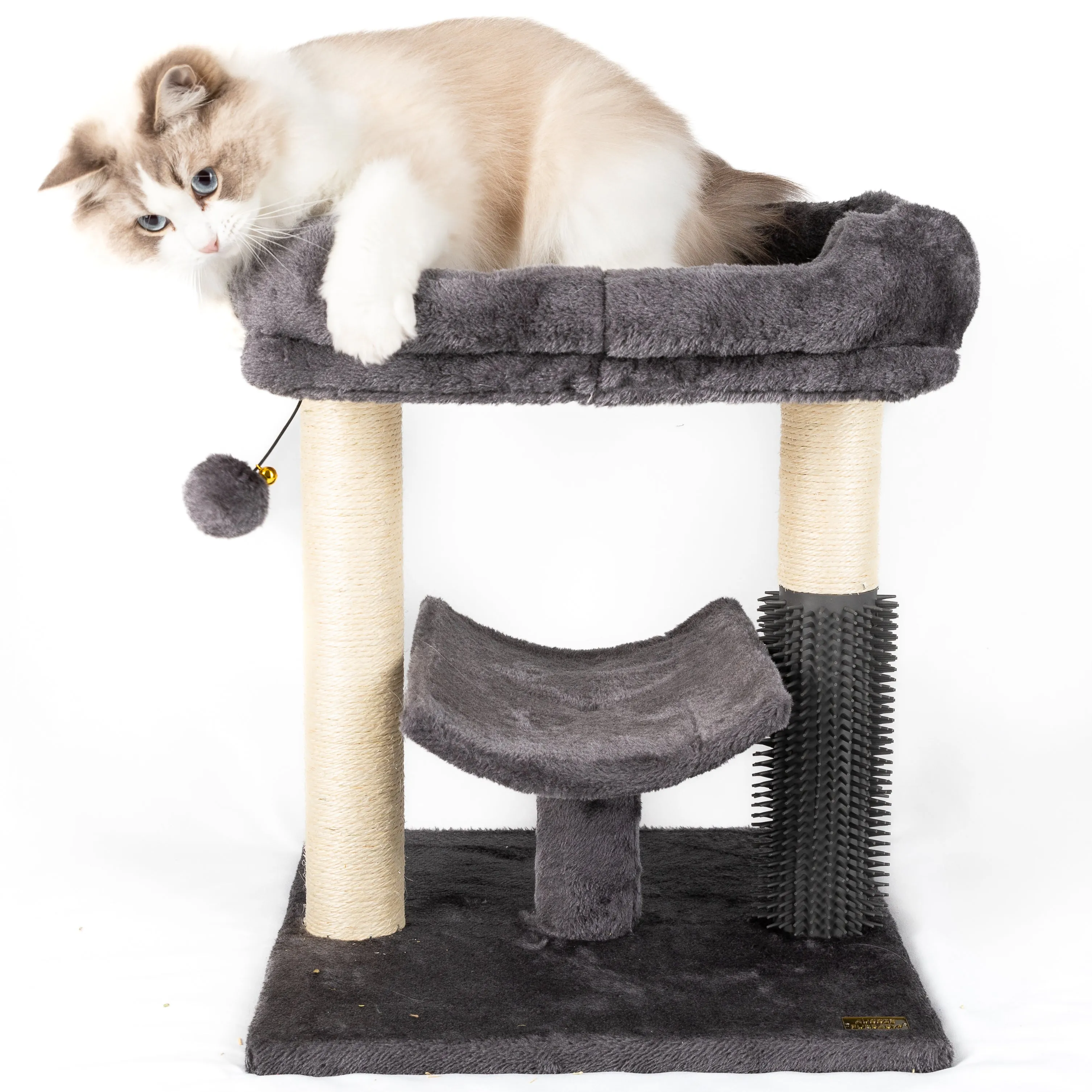 AUSSIE FURBABY Cat Scratcher Cat Tree - Includes Cat Scratching Posts & Cozy Cat Bed Platform - Stylish Cat Tree Tower Cat Condo for your cat or kitten with Self Grooming Brush - Fun Cat Toys