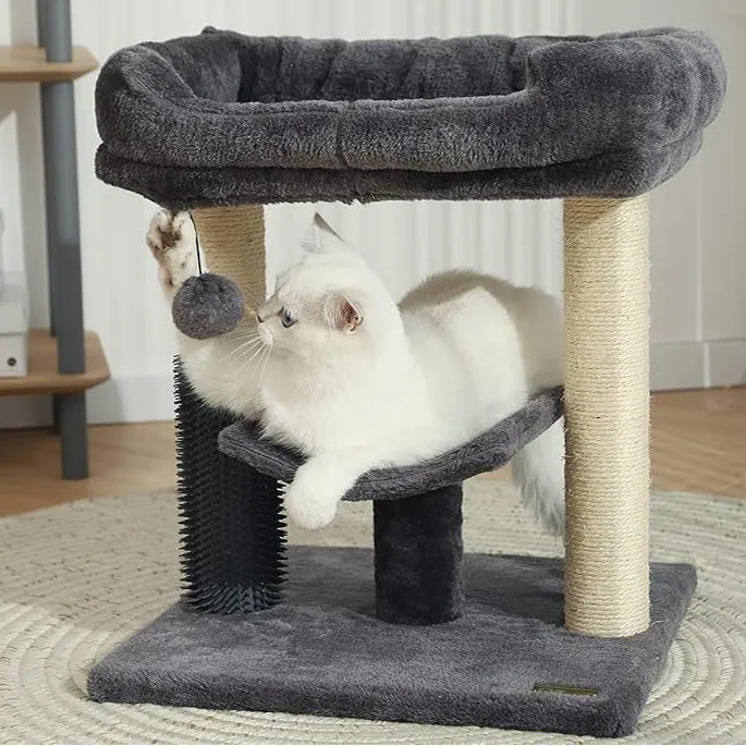 AUSSIE FURBABY Cat Scratcher Cat Tree - Includes Cat Scratching Posts & Cozy Cat Bed Platform - Stylish Cat Tree Tower Cat Condo for your cat or kitten with Self Grooming Brush - Fun Cat Toys
