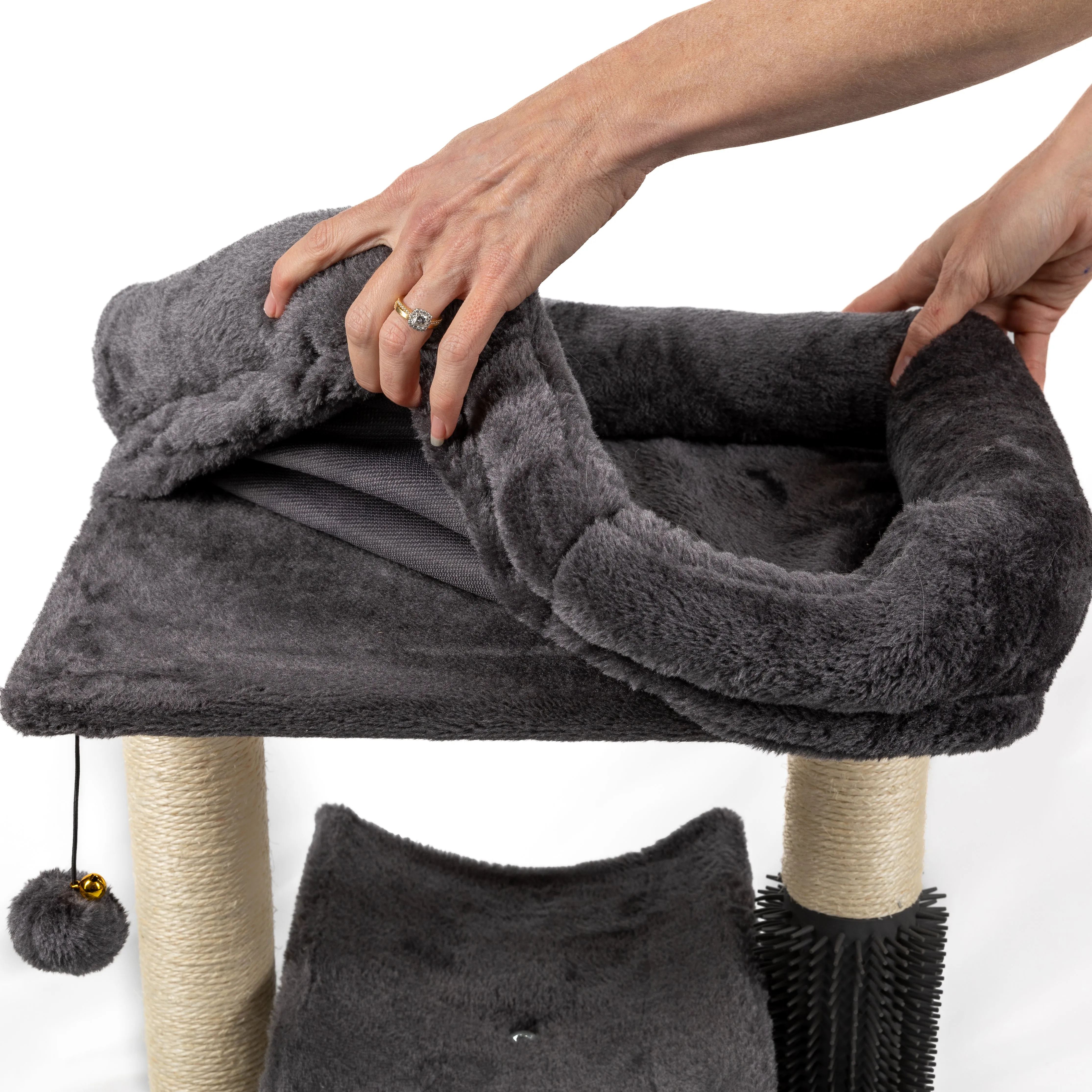 AUSSIE FURBABY Cat Scratcher Cat Tree - Includes Cat Scratching Posts & Cozy Cat Bed Platform - Stylish Cat Tree Tower Cat Condo for your cat or kitten with Self Grooming Brush - Fun Cat Toys