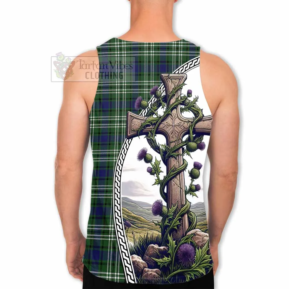 Blyth Tartan Men's Tank Top with Family Crest and St. Andrew's Cross Accented by Thistle Vines