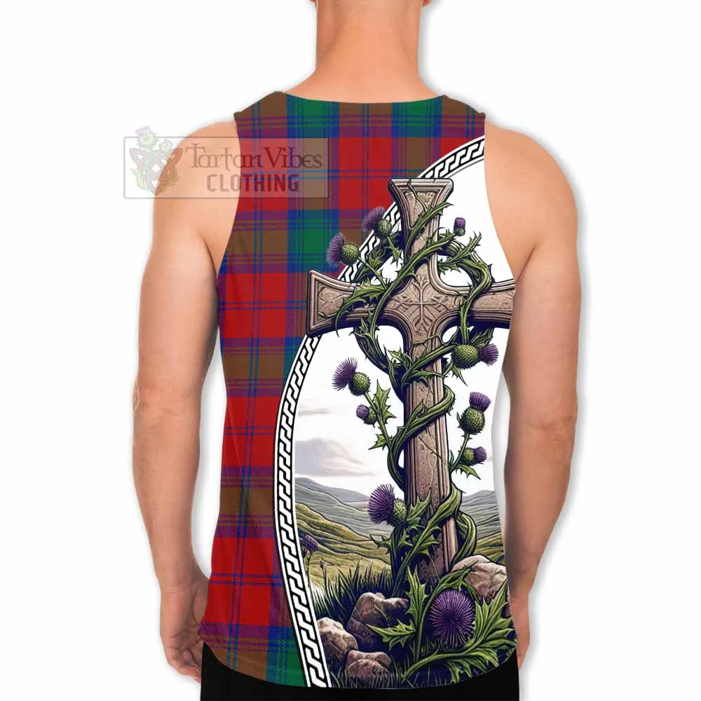 Byres (Byses) Tartan Men's Tank Top with Family Crest and St. Andrew's Cross Accented by Thistle Vines