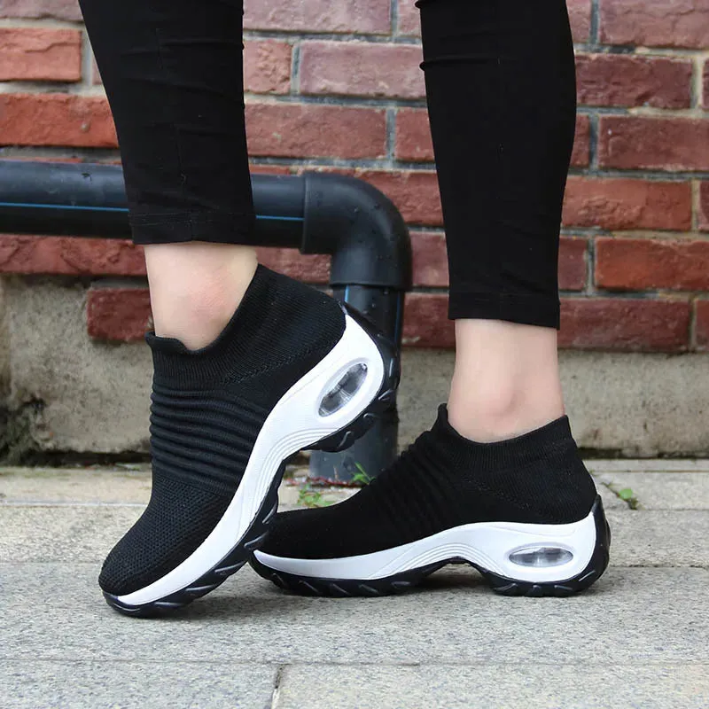 Hnzxzm Womens Flats Slip On Shoes for Women Sock Sneakers Platform Comfortable Soft Ladies Spring Buty Damskie Sepatu Wanita Black