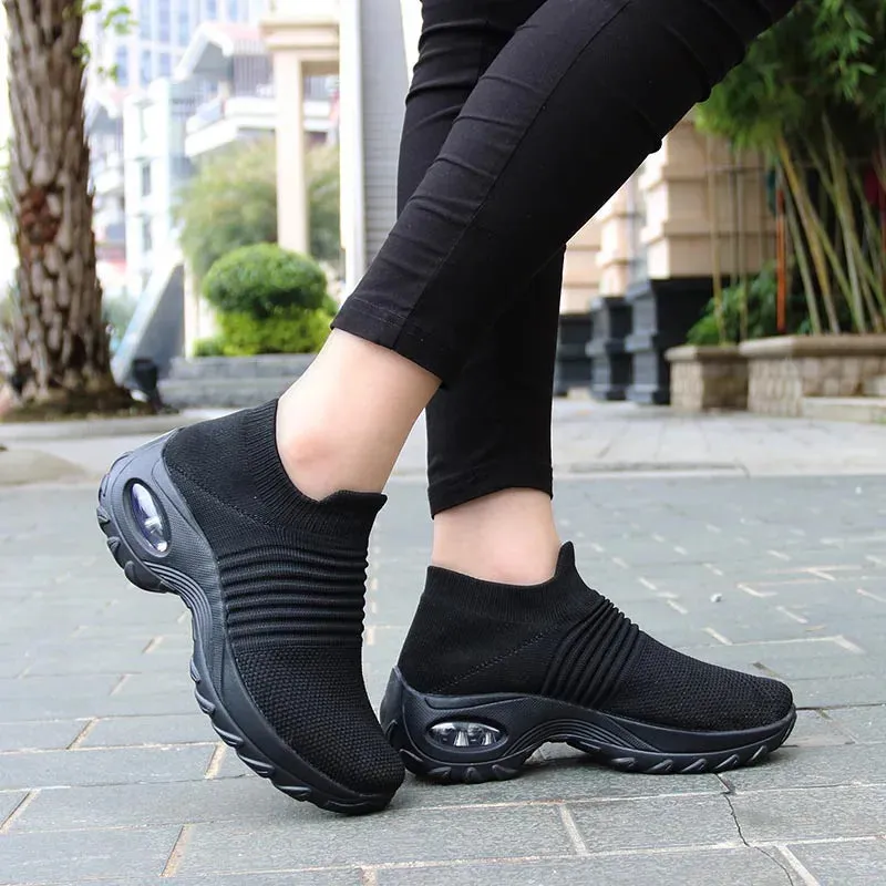Hnzxzm Womens Flats Slip On Shoes for Women Sock Sneakers Platform Comfortable Soft Ladies Spring Buty Damskie Sepatu Wanita Black