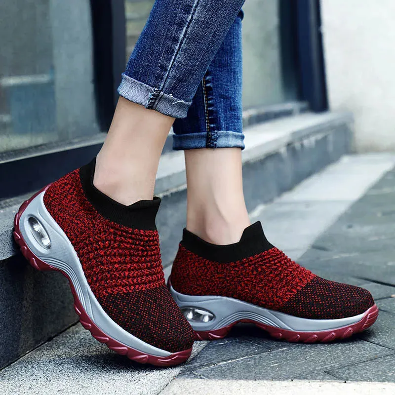 Hnzxzm Womens Flats Slip On Shoes for Women Sock Sneakers Platform Comfortable Soft Ladies Spring Buty Damskie Sepatu Wanita Black