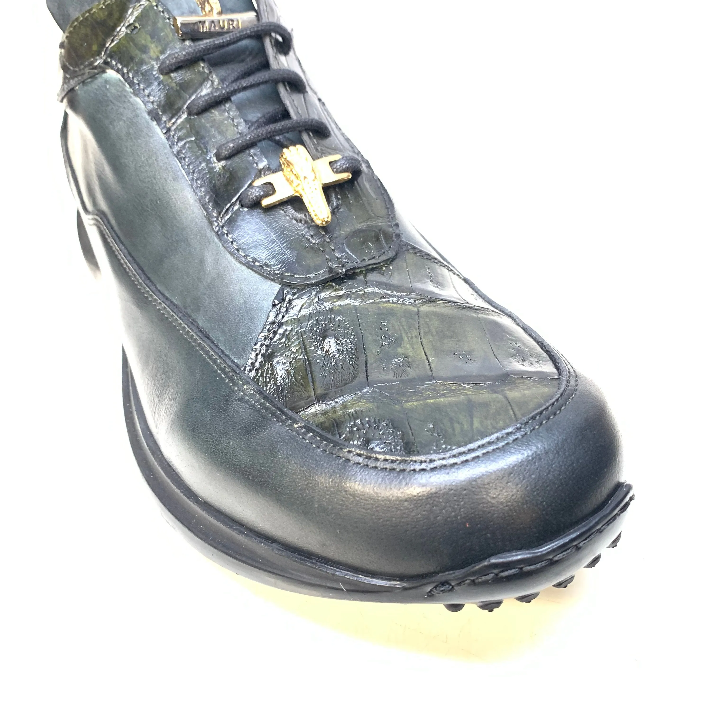 Mauri 8900/2 Hand Painted Dark Green Crocodile/ Nappa Leather Sneakers