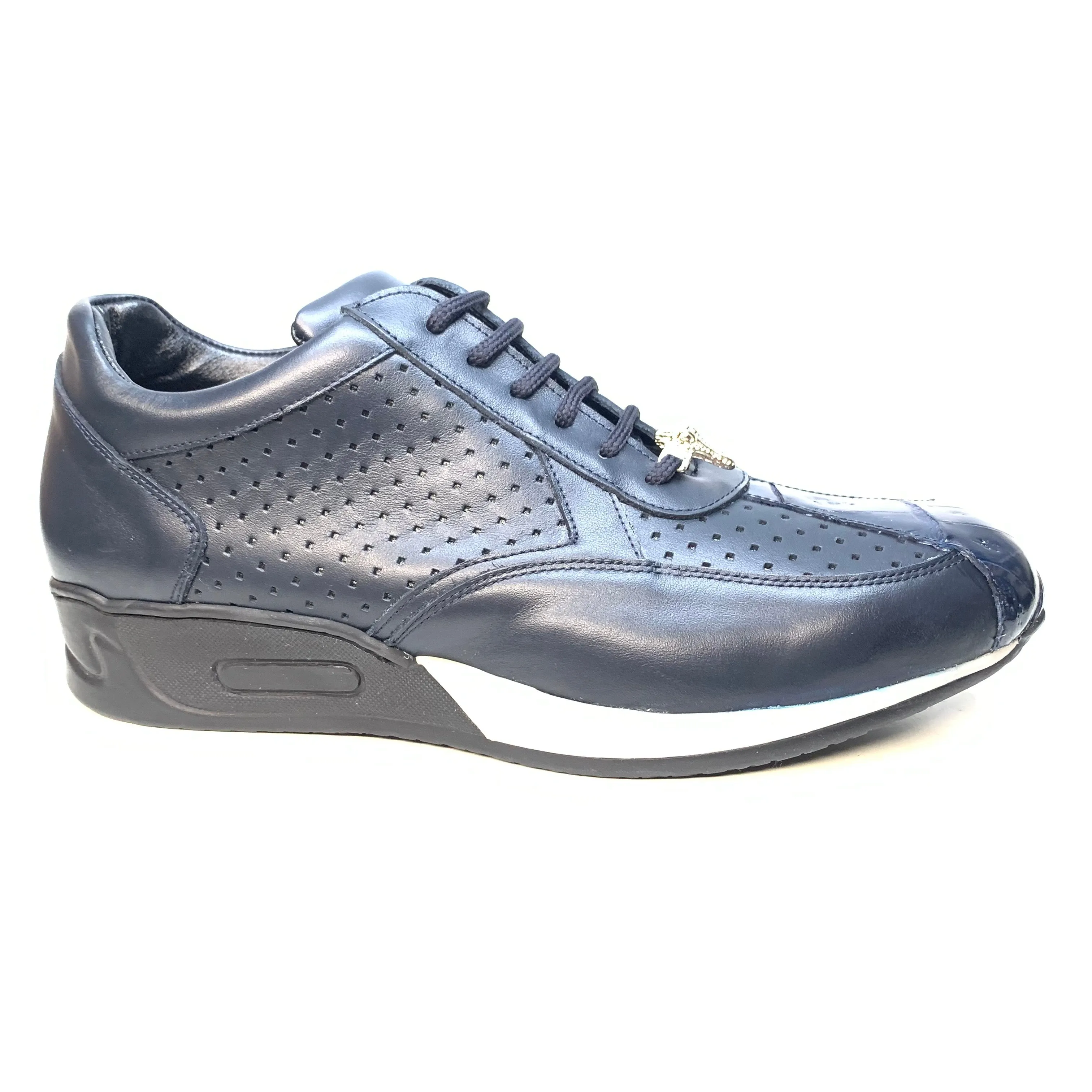 Mauri M770 Navy Crocodile Perforated Nappa Leather Sneakers