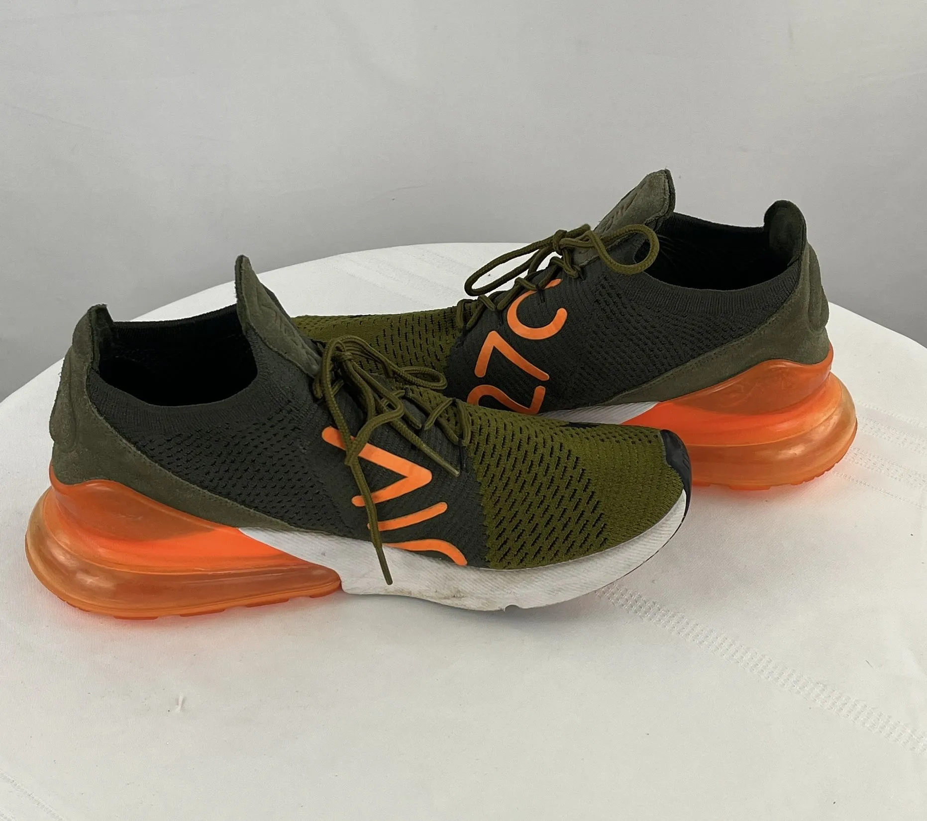 Nike Men's Olive Orange Air Max 270 Flyknit Flak Total Shoes Men Size 11.5