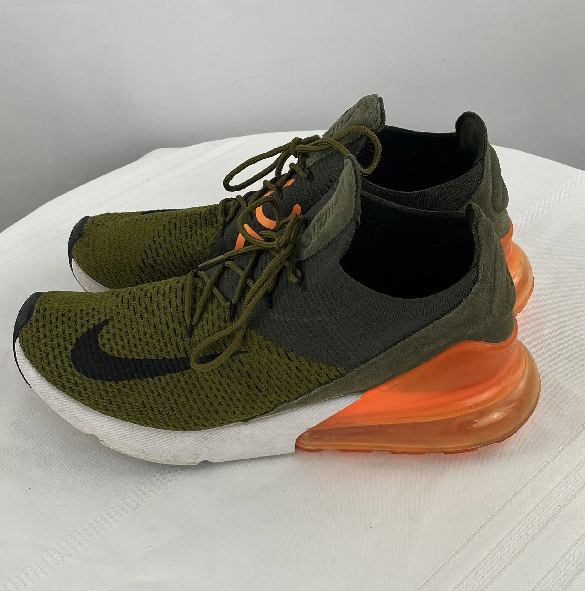 Nike Men's Olive Orange Air Max 270 Flyknit Flak Total Shoes Men Size 11.5