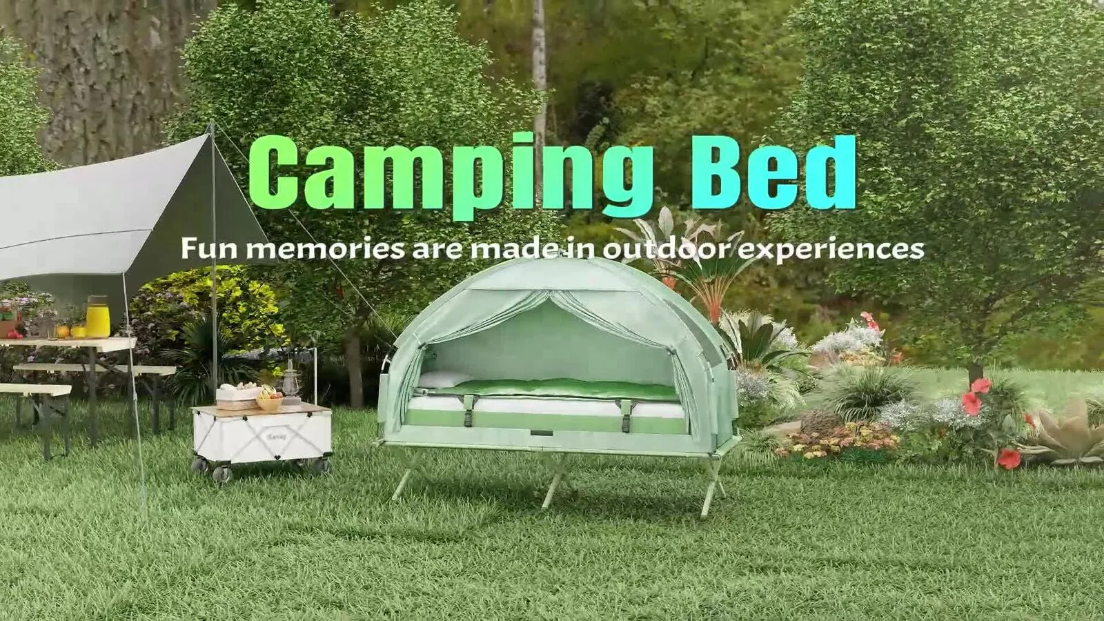 Outdoor 1-Person Folding Tent Elevated Camping Cot W/Air Mattress Sleeping Bag