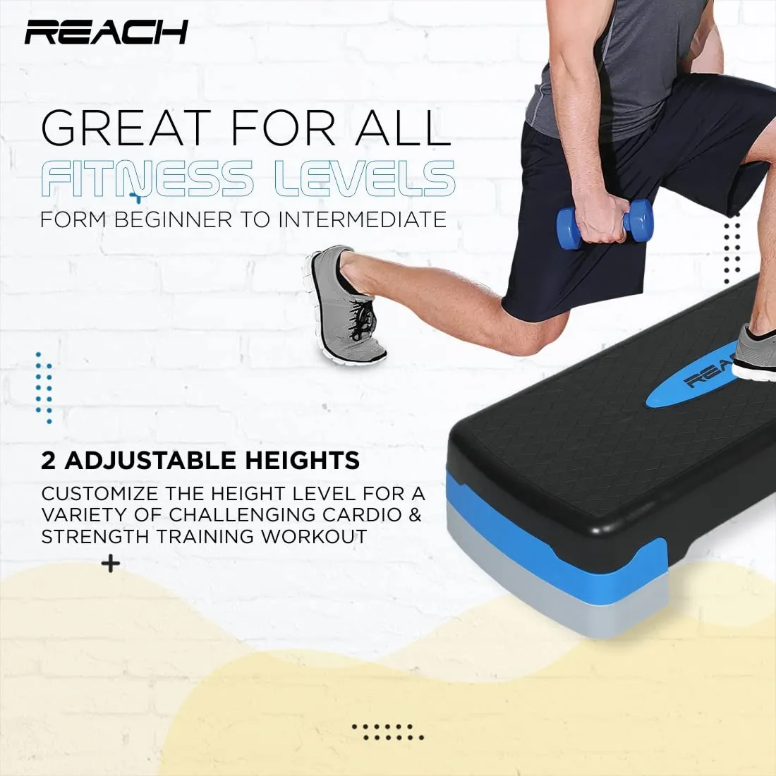Reach Polypropylene Adjustable Home Gym Fitness Stepper for Exercise | Gym Bench, Workout Bench Best for Weight Loss | Workout Board with Non-Slip Surface Material (Blue)