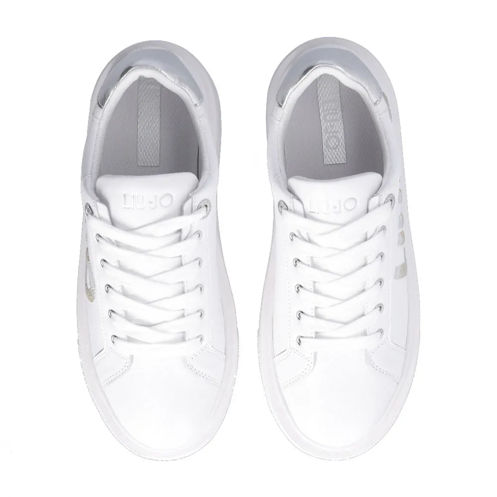 Scarpe Donna LIU JO Kylie 22 Sneakers Platform in Pelle Bianca con Maxi Logo in Paillettes Glitter