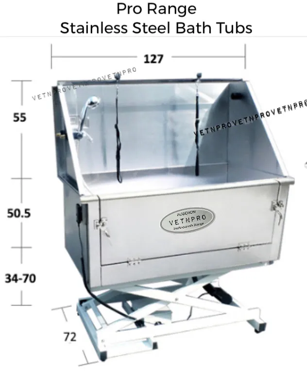 Stainless Steel Bath Tub Pro 127cm choice of •Electric Lift or •Stand (removable) ~ Full Width Walk-In Entry Door   many features