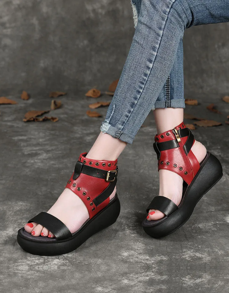 Summer Leather Platform Sandals Boots