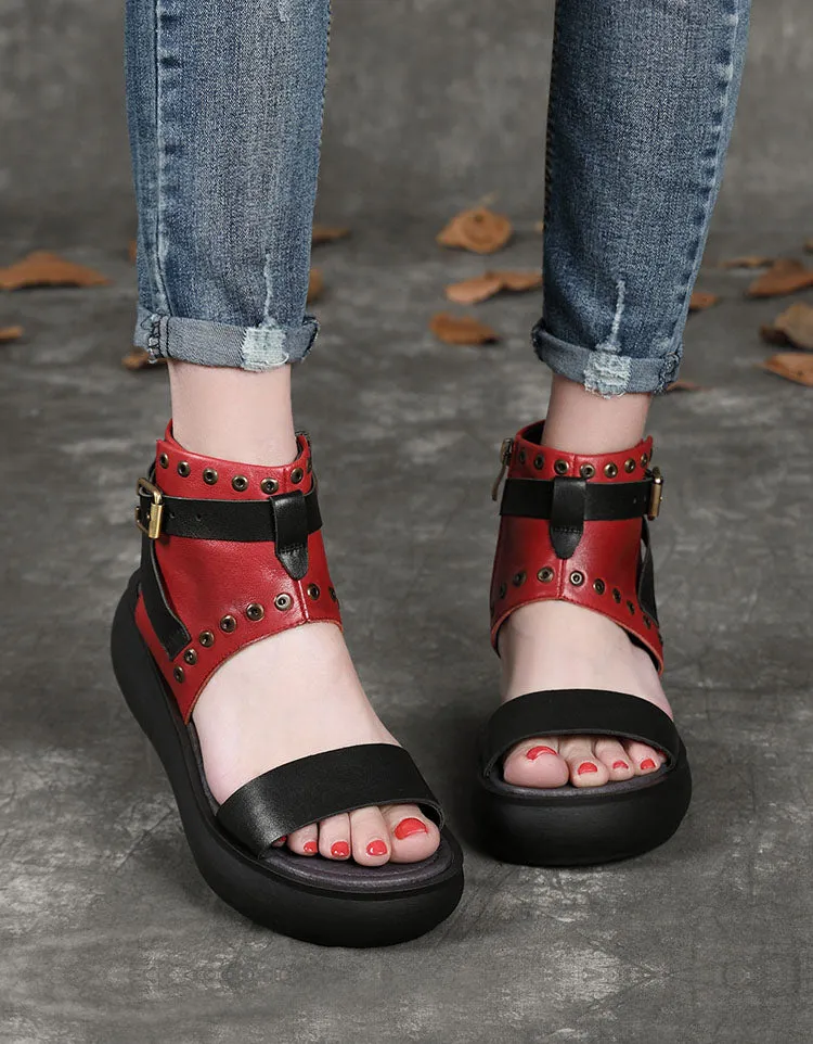 Summer Leather Platform Sandals Boots
