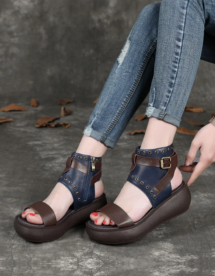 Summer Leather Platform Sandals Boots