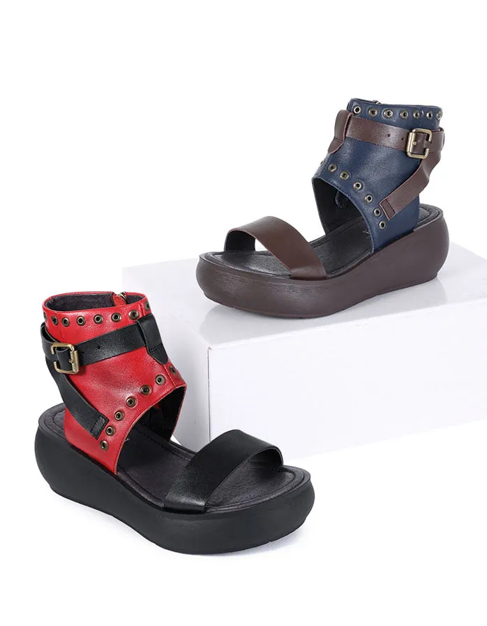 Summer Leather Platform Sandals Boots