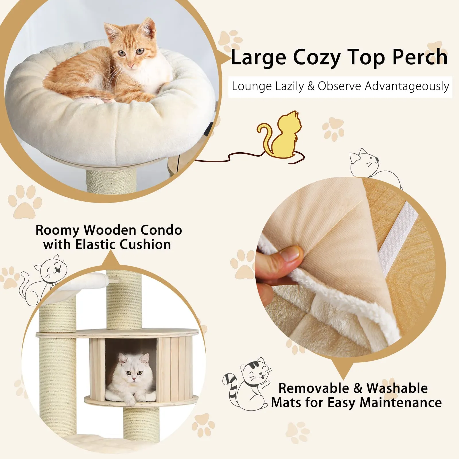 Tangkula Modern Cat Tree, Multi-Level Large Cat Tower with Sisal Scratching Posts, Hammocks, Hanging Basket