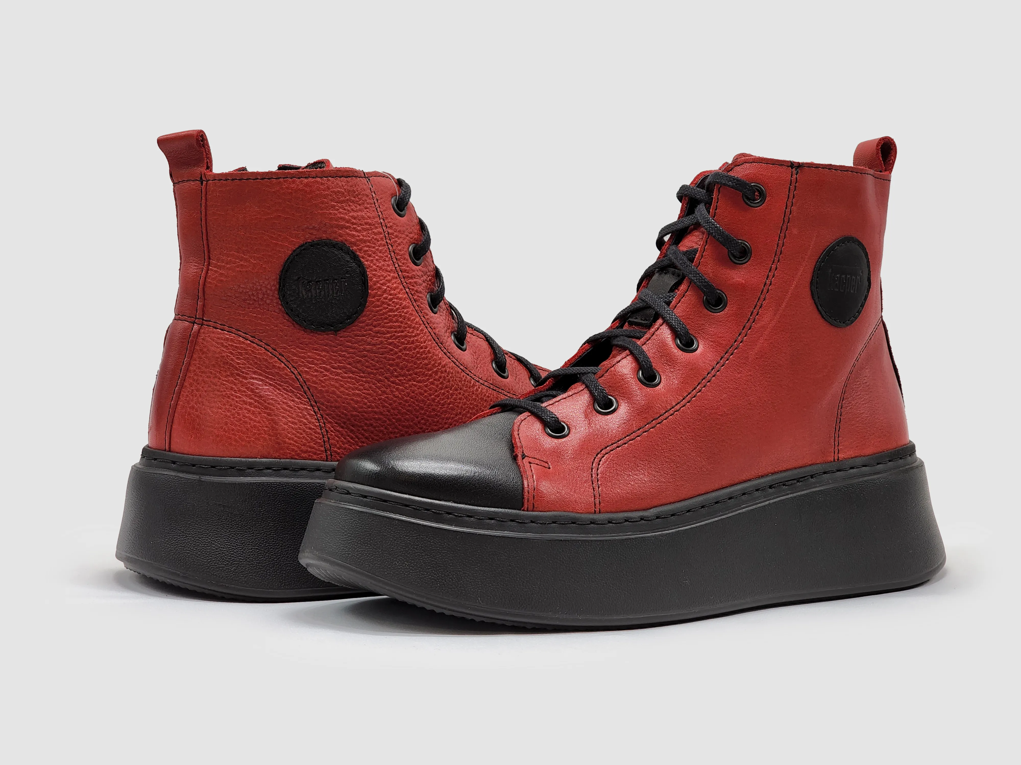 Women's Tall Insulated Zip-Up Leather Sneakers - Red