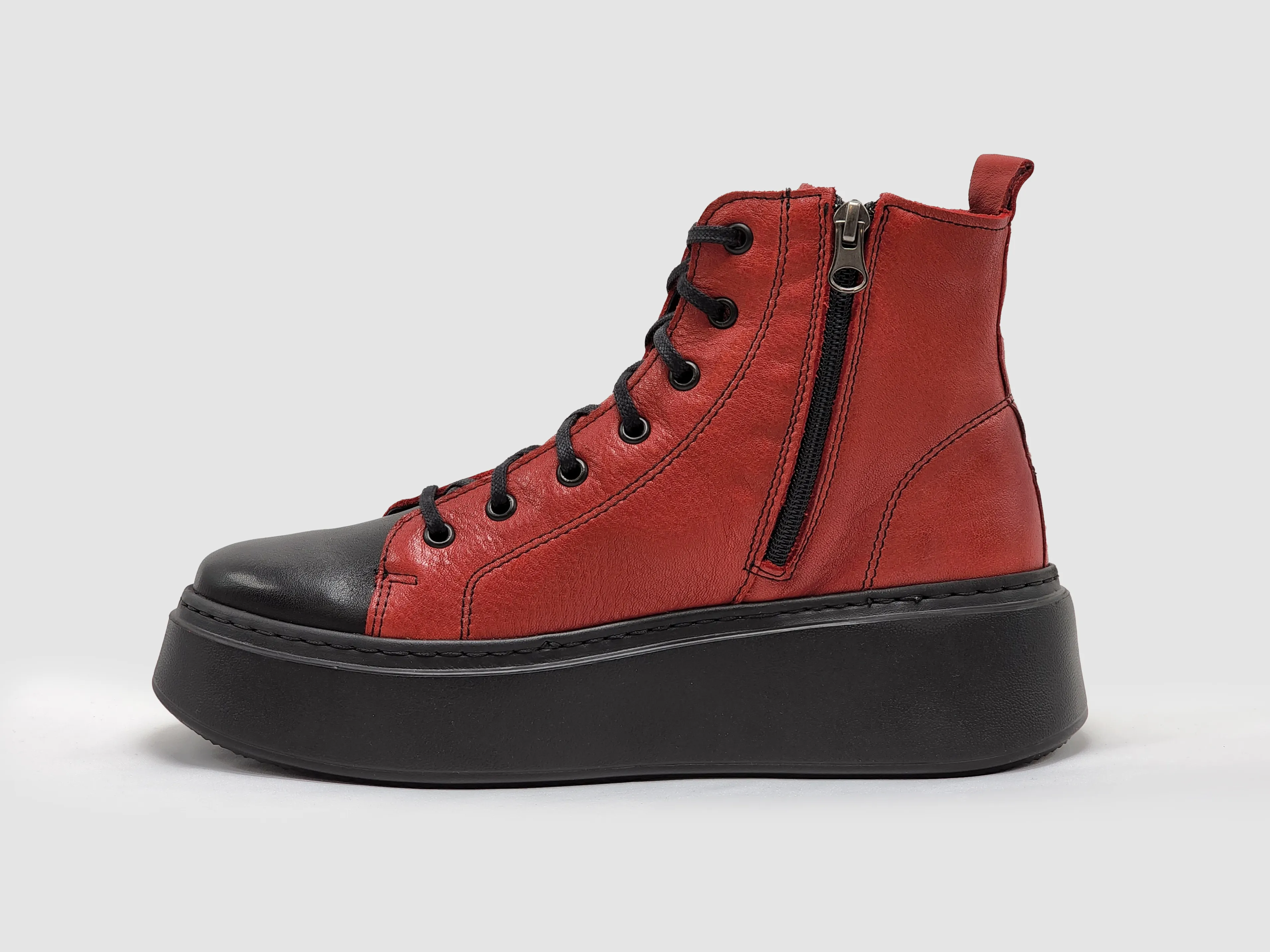 Women's Tall Insulated Zip-Up Leather Sneakers - Red