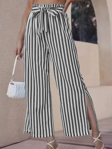 xiangtuibao Spring and Autumn New Women's Clothing  Temu HOT and NEW Cross Border Loose Fashion Casual Split Striped Pants Women