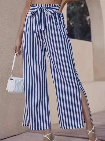 xiangtuibao Spring and Autumn New Women's Clothing  Temu HOT and NEW Cross Border Loose Fashion Casual Split Striped Pants Women